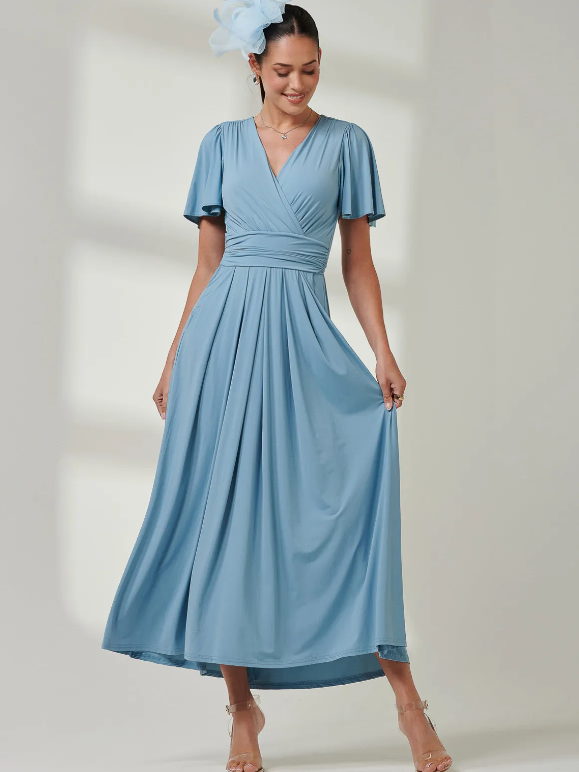 Angel Sleeve Super-Smooth Jersey Maxi Dress, Blue