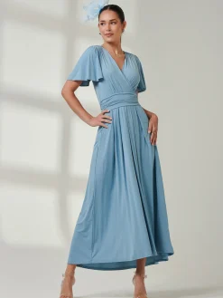 Angel Sleeve Super-Smooth Jersey Maxi Dress, Blue