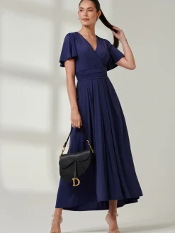 Angel Sleeve Super-Smooth Jersey Maxi Dress, Navy