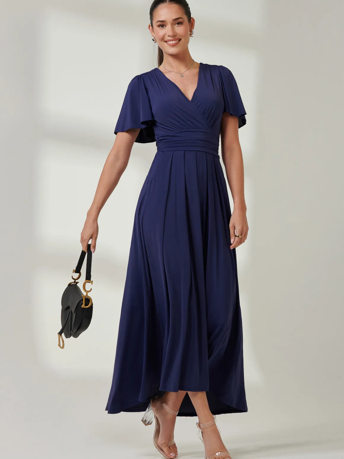 Angel Sleeve Super-Smooth Jersey Maxi Dress, Navy