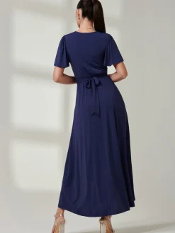Angel Sleeve Super-Smooth Jersey Maxi Dress, Navy
