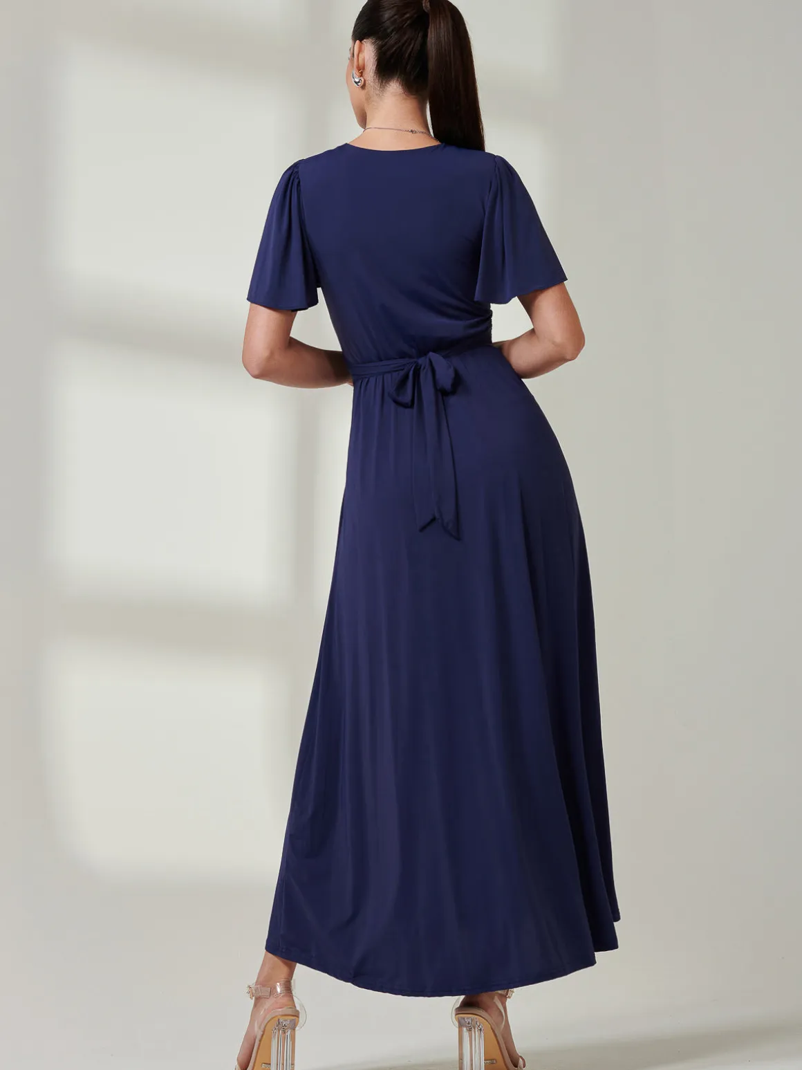 Angel Sleeve Super-Smooth Jersey Maxi Dress, Navy