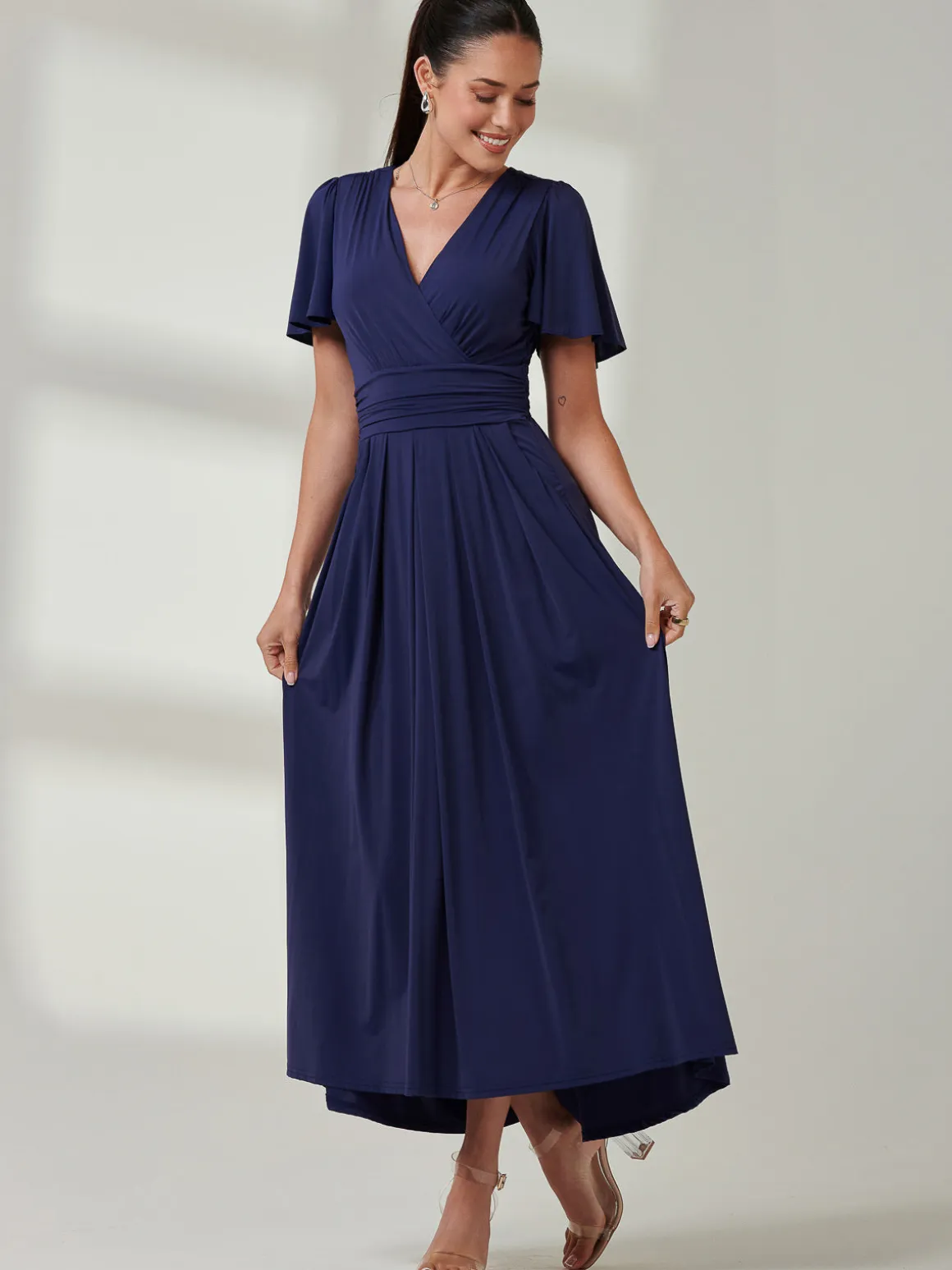 Angel Sleeve Super-Smooth Jersey Maxi Dress, Navy