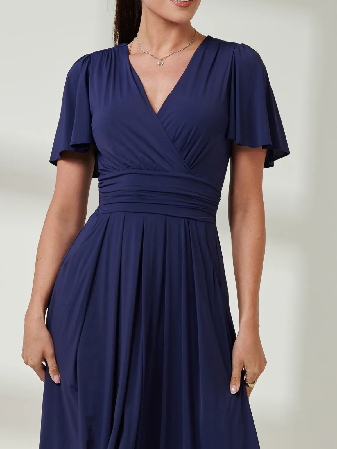 Angel Sleeve Super-Smooth Jersey Maxi Dress, Navy