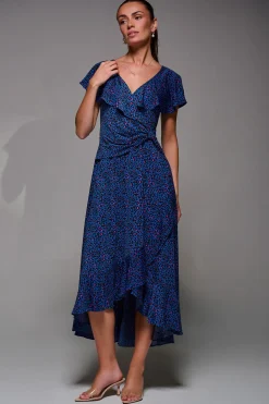 Animal Print Frill Maxi Dress, Blue Animal