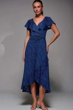 Animal Print Frill Maxi Dress, Blue Animal