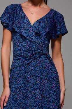 Animal Print Frill Maxi Dress, Blue Animal