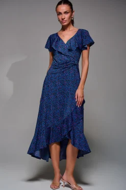 Animal Print Frill Maxi Dress, Blue Animal