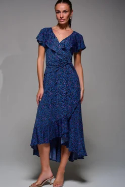Animal Print Frill Maxi Dress, Blue Animal