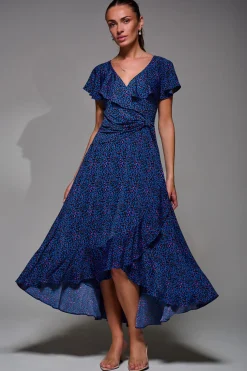 Animal Print Frill Maxi Dress, Blue Animal
