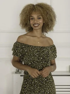 Animal Print Ruffle Jumpsuit, Green Animal