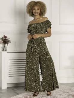 Animal Print Ruffle Jumpsuit, Green Animal