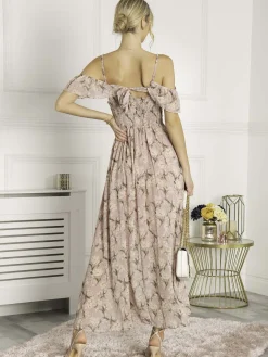 Antonella Frill Chiffon Maxi Dress, Pink Multi