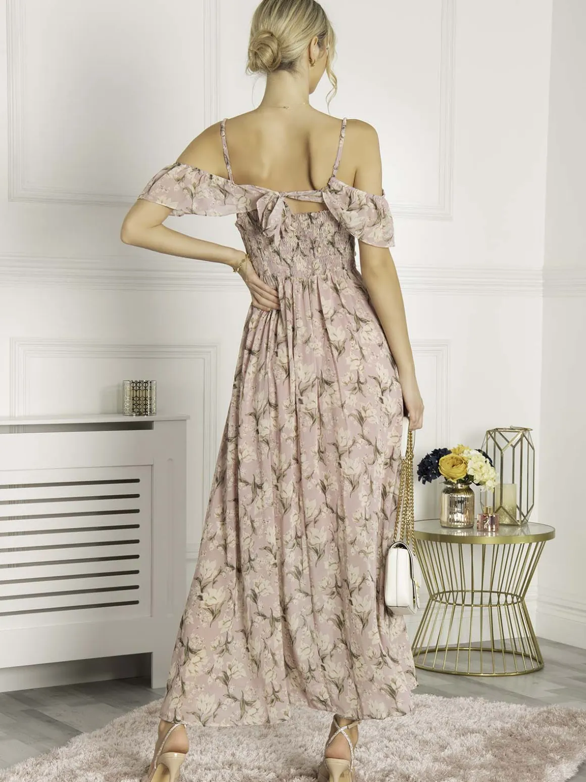 Antonella Frill Chiffon Maxi Dress, Pink Multi