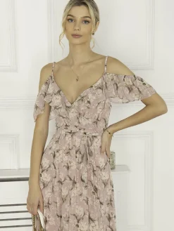 Antonella Frill Chiffon Maxi Dress, Pink Multi