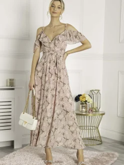 Antonella Frill Chiffon Maxi Dress, Pink Multi