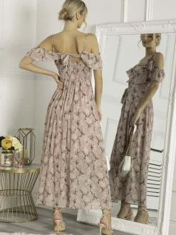 Antonella Frill Chiffon Maxi Dress, Pink Multi