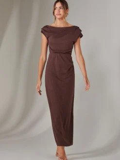 Asymmetrical Bodycon Midaxi Dress, Brown