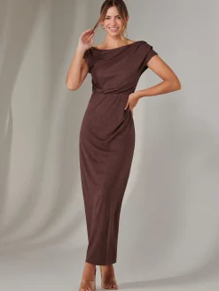 Asymmetrical Bodycon Midaxi Dress, Brown