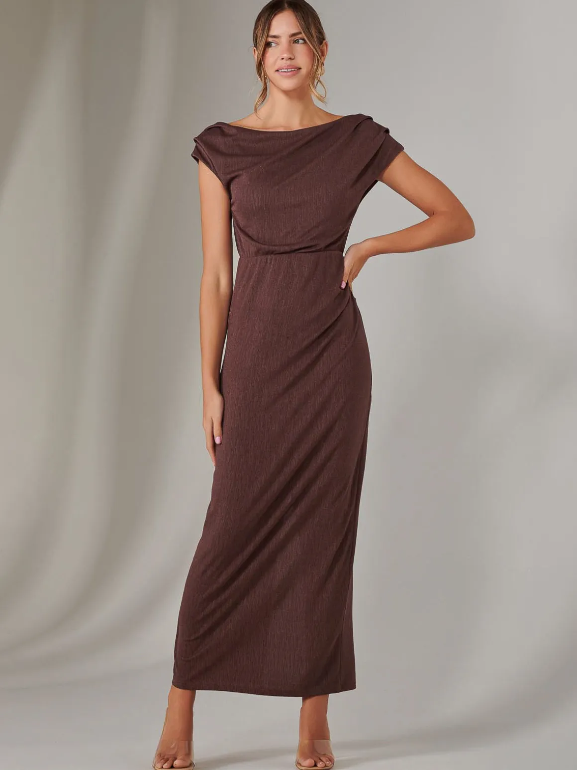 Asymmetrical Bodycon Midaxi Dress, Brown