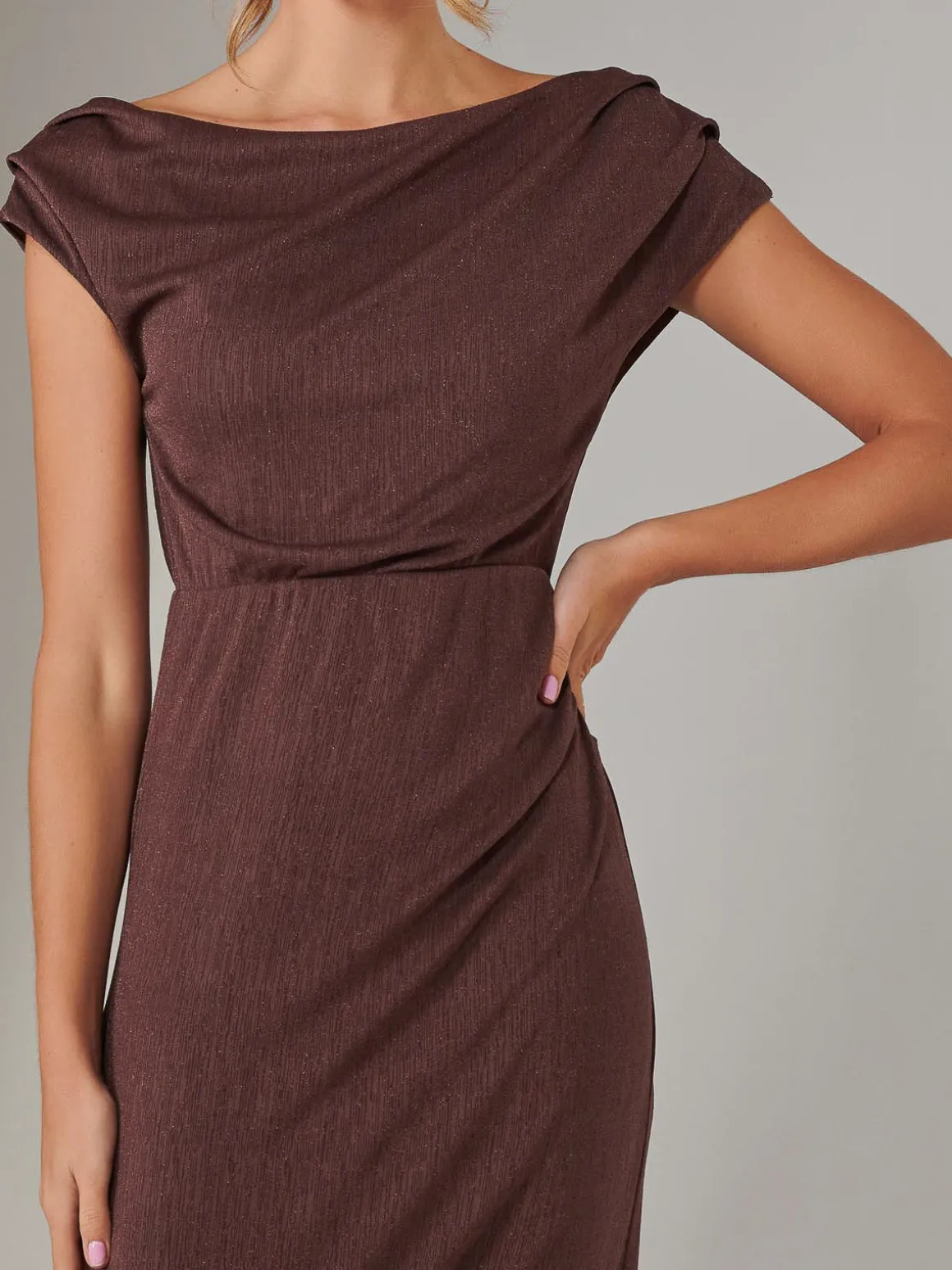 Asymmetrical Bodycon Midaxi Dress, Brown