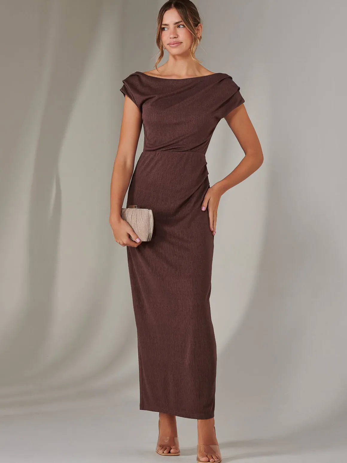 Asymmetrical Bodycon Midaxi Dress, Brown