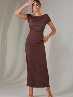 Asymmetrical Bodycon Midaxi Dress, Brown