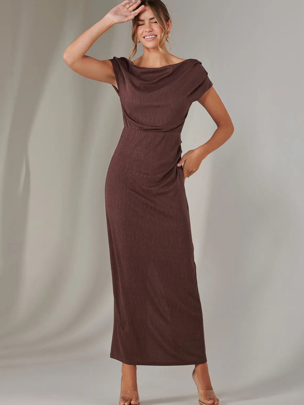 Asymmetrical Bodycon Midaxi Dress, Brown