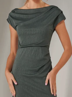Asymmetrical Bodycon Midaxi Dress, Khaki