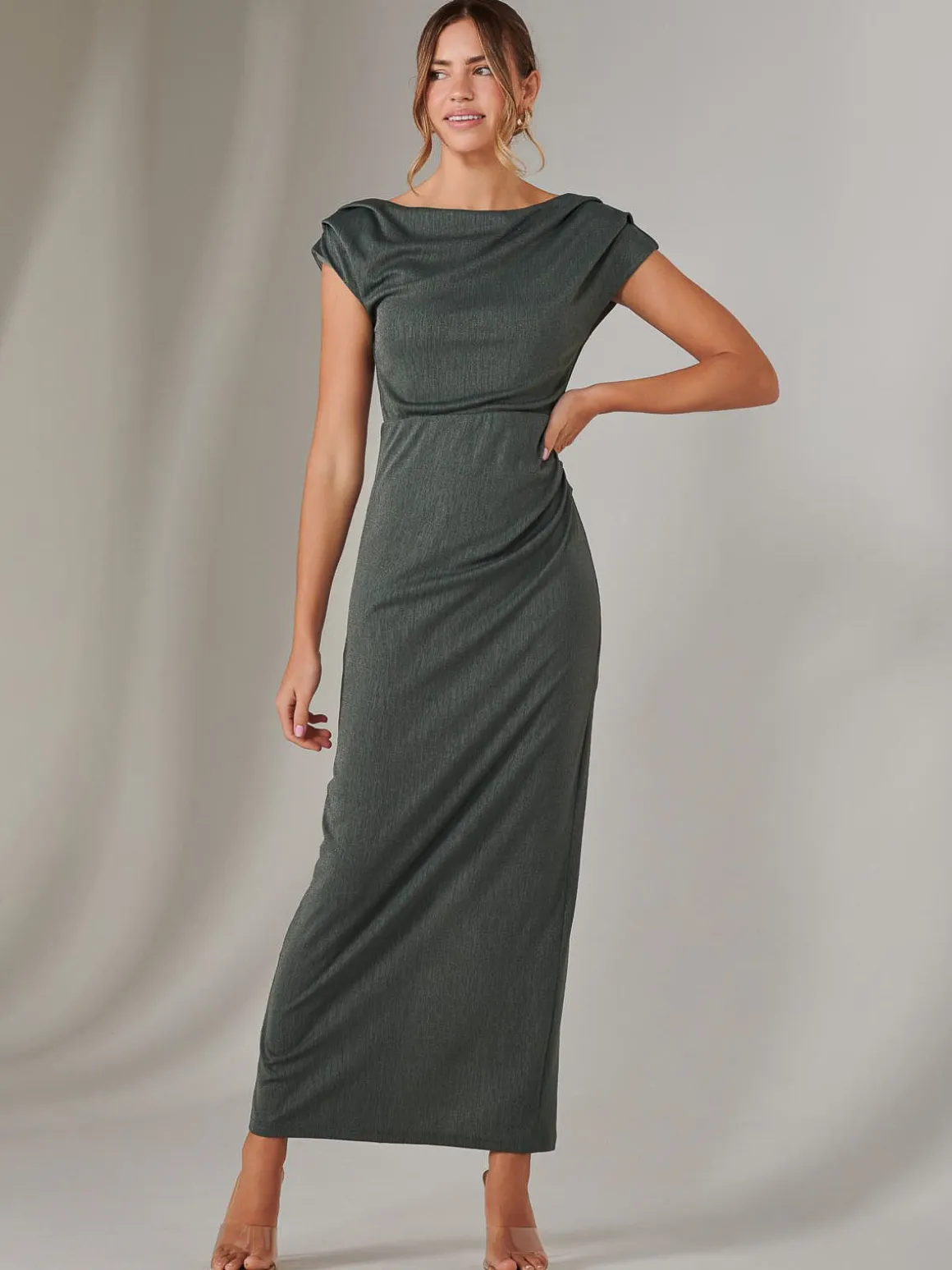 Asymmetrical Bodycon Midaxi Dress, Khaki