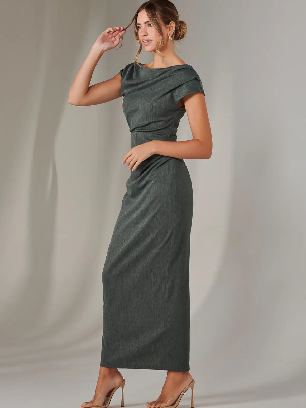 Asymmetrical Bodycon Midaxi Dress, Khaki