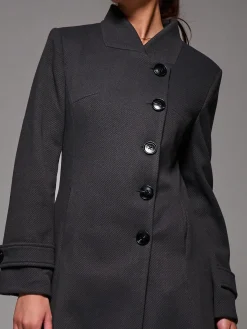 Asymmetric Button Detail Fit & Flare Coat, Dark Grey