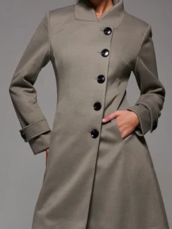 Asymmetric Button Detail Fit & Flare Coat, Stone Green