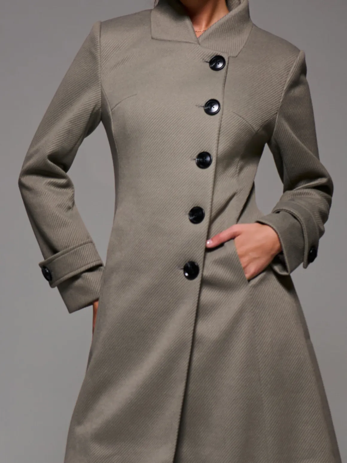 Asymmetric Button Detail Fit & Flare Coat, Stone Green