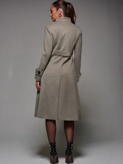 Asymmetric Button Detail Fit & Flare Coat, Stone Green