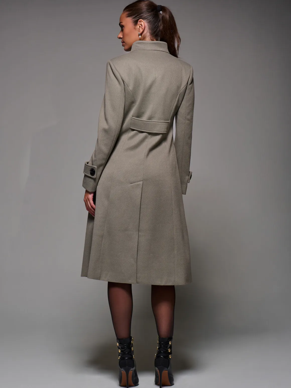 Asymmetric Button Detail Fit & Flare Coat, Stone Green