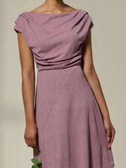 Asymmetric Cowl Neck Midi Dress, Mauve Purple