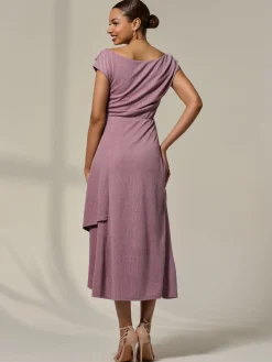 Asymmetric Cowl Neck Midi Dress, Mauve Purple