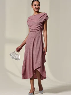 Asymmetric Draped Midi Dress, Rosewood