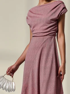 Asymmetric Draped Midi Dress, Rosewood