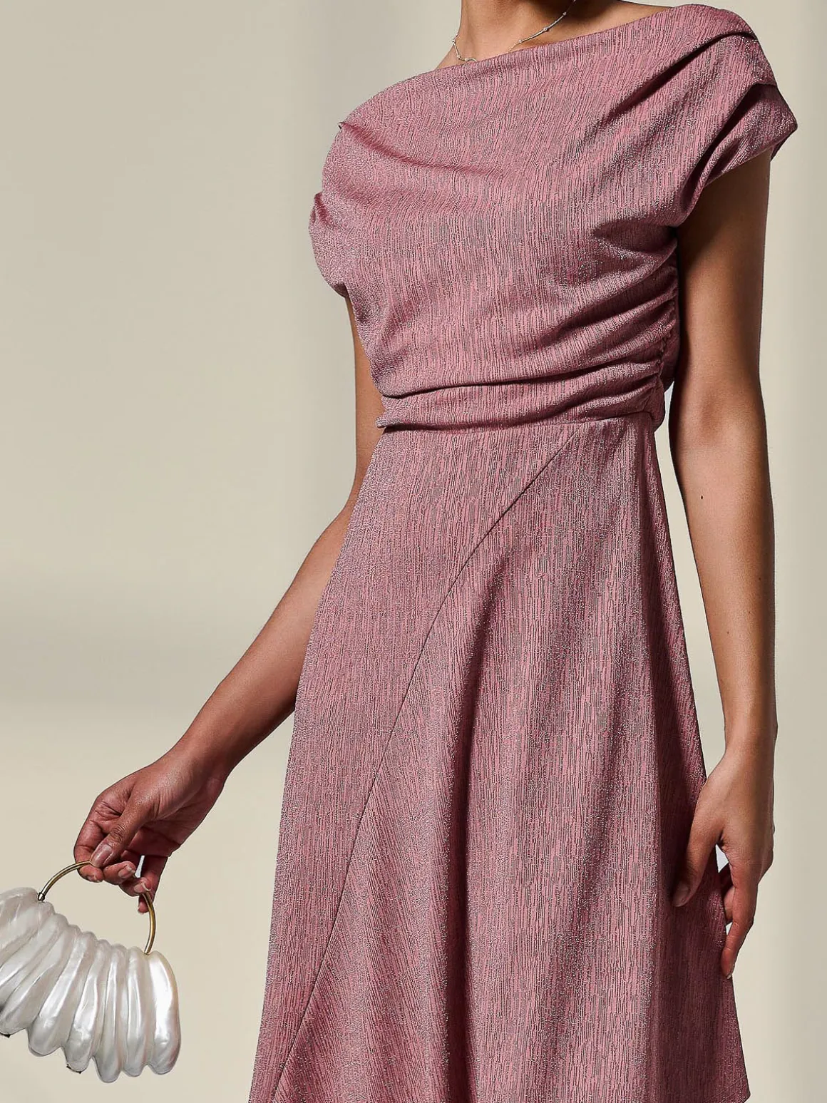 Asymmetric Draped Midi Dress, Rosewood