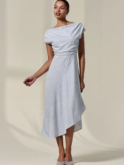 Asymmetric Draped Midi Dress, White