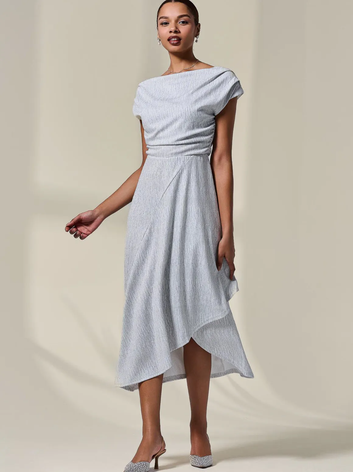 Asymmetric Draped Midi Dress, White