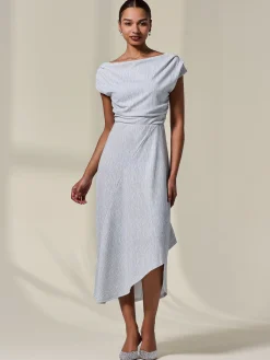 Asymmetric Draped Midi Dress, White