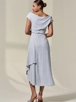 Asymmetric Draped Midi Dress, White