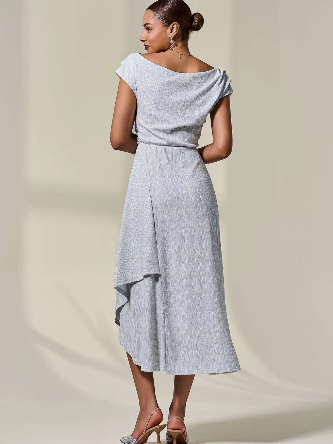 Asymmetric Draped Midi Dress, White