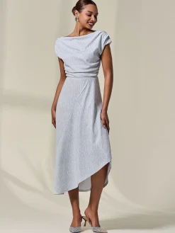 Asymmetric Draped Midi Dress, White