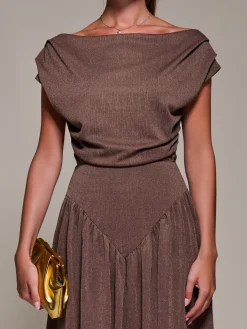 Asymmetric Neckline Midaxi Dress, Brown
