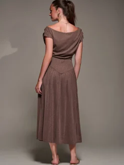 Asymmetric Neckline Midaxi Dress, Brown