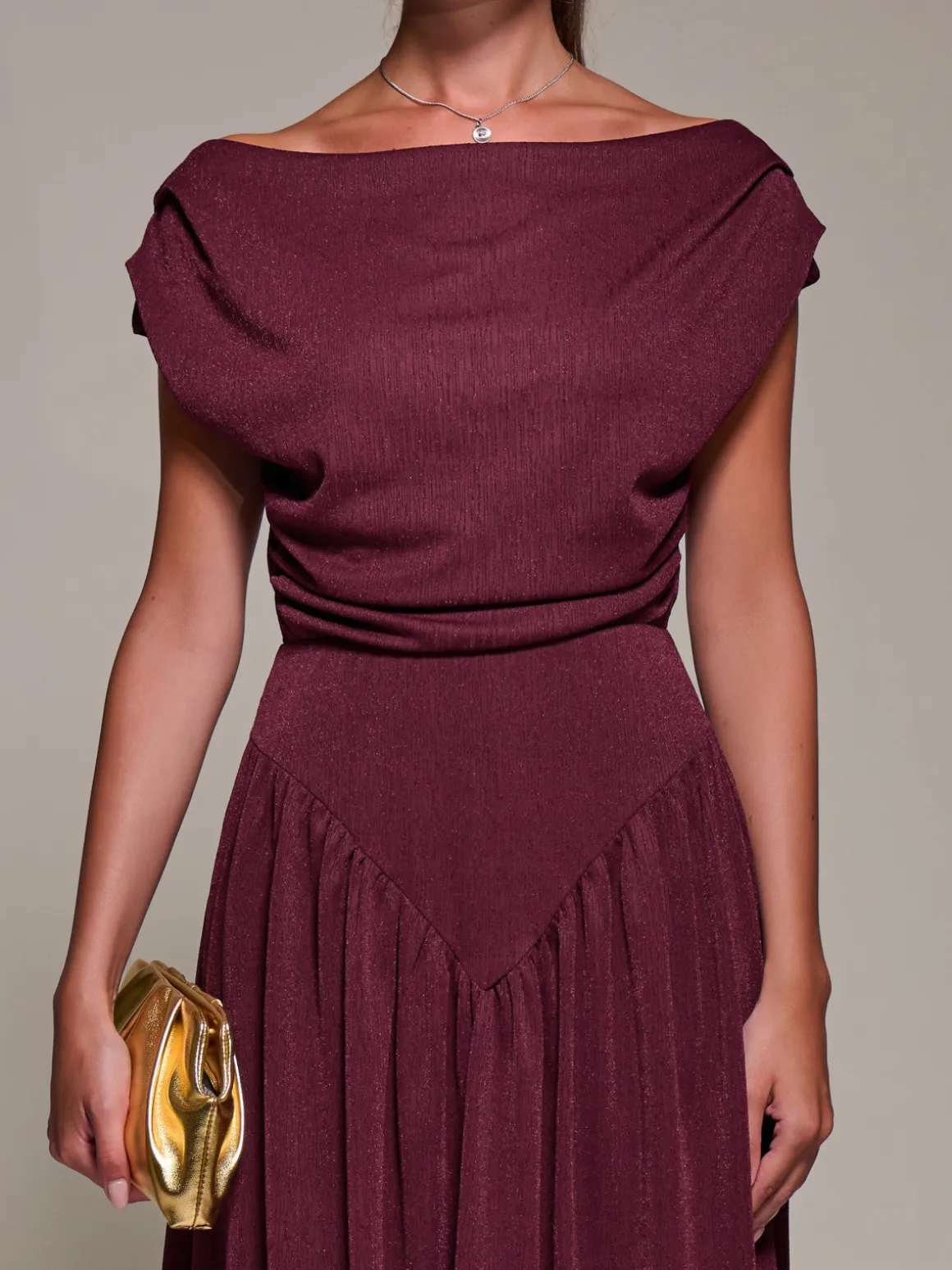 Asymmetric Neckline Midaxi Dress, Burgundy